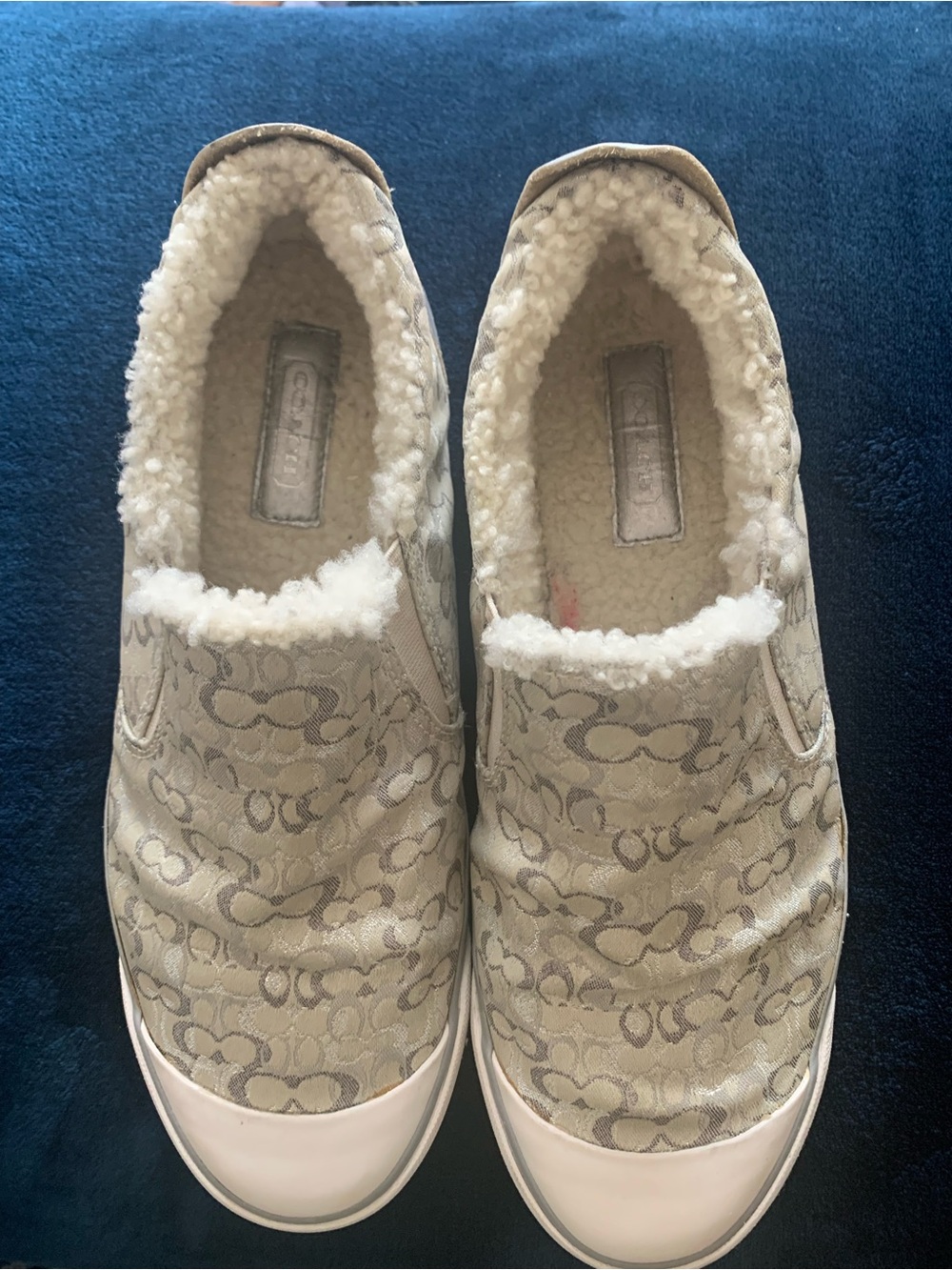 Coach Women's Jacquard Signature Slip-On Sneaker in Beige with Sherpa Lining